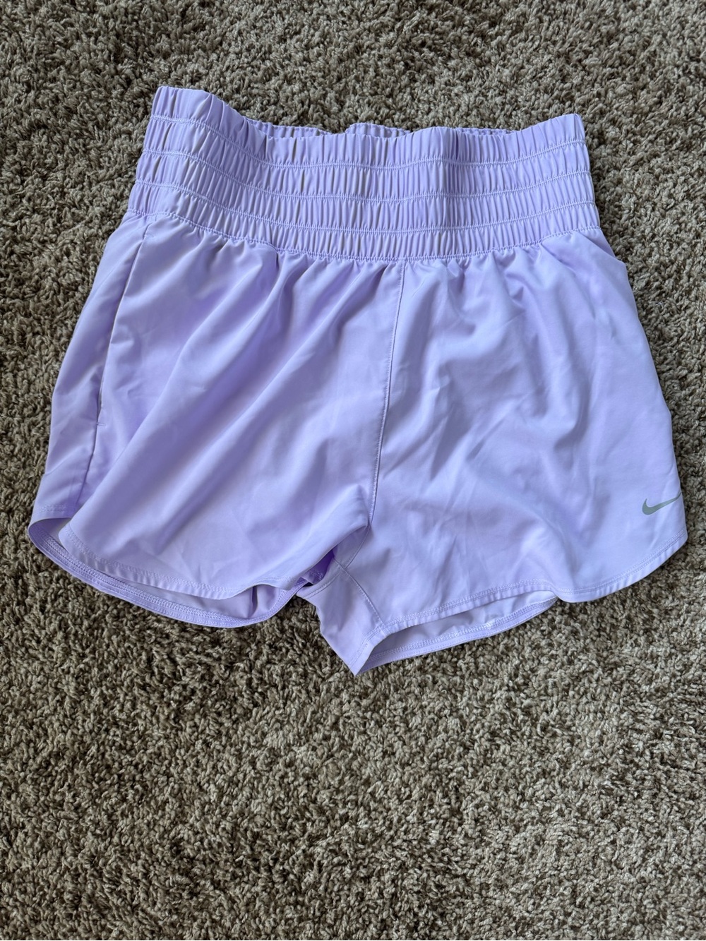 Nike Women's Light Lavender Athletic Shorts with Smocked Waistband